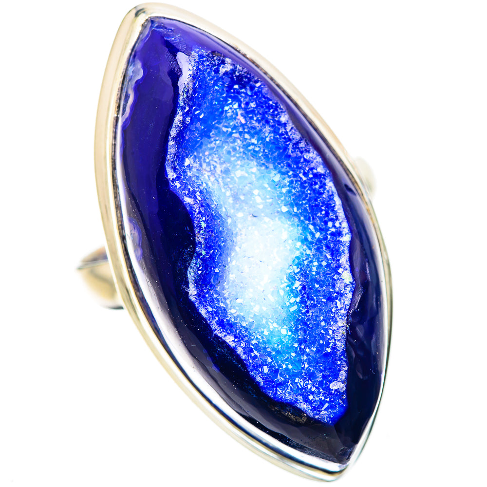Anasilvercos Huge Blue Window Agate Ring Size 11.25 (925 Sterling Silver)