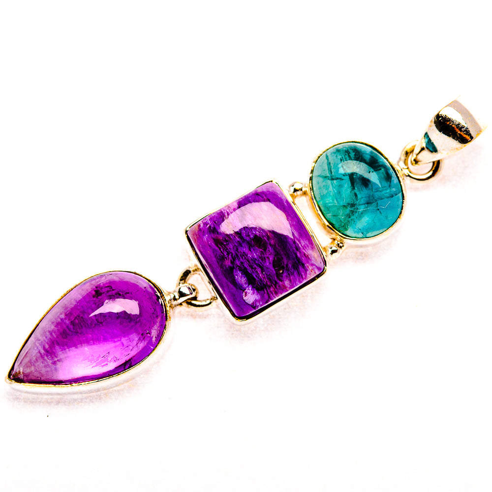 Charoite, Amethyst, Apatite 925 Sterling Silver Pendant 2 3/8" (925 Sterling Silver) PD37729