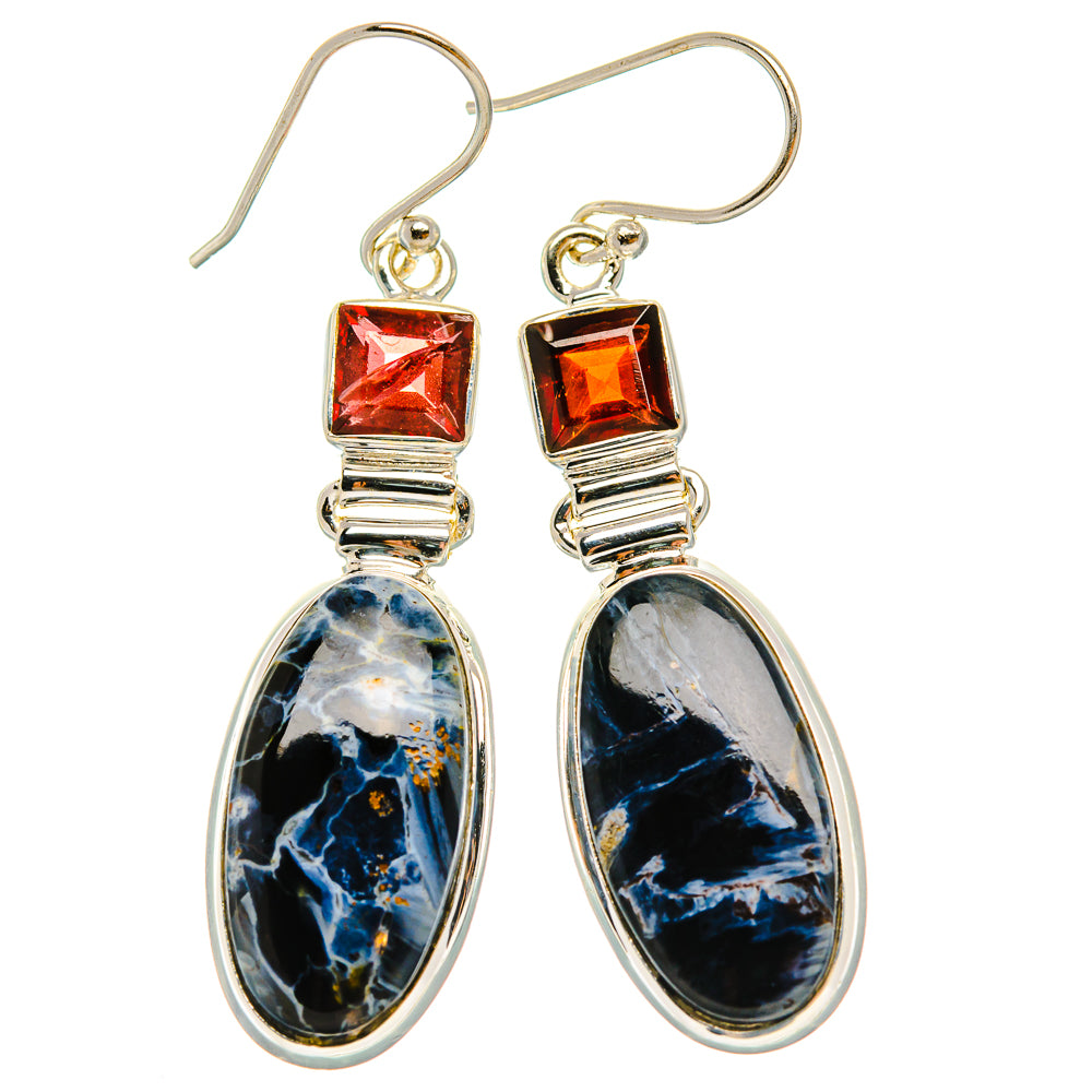 Anasilvercos Pietersite, Garnet Earrings 2" (925 Sterling Silver)