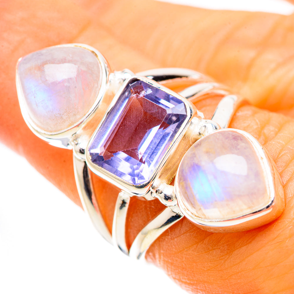 Anasilvercos Faceted Tanzanite, Rainbow Moonstone Ring Size 6.75 (925 Sterling Silver)