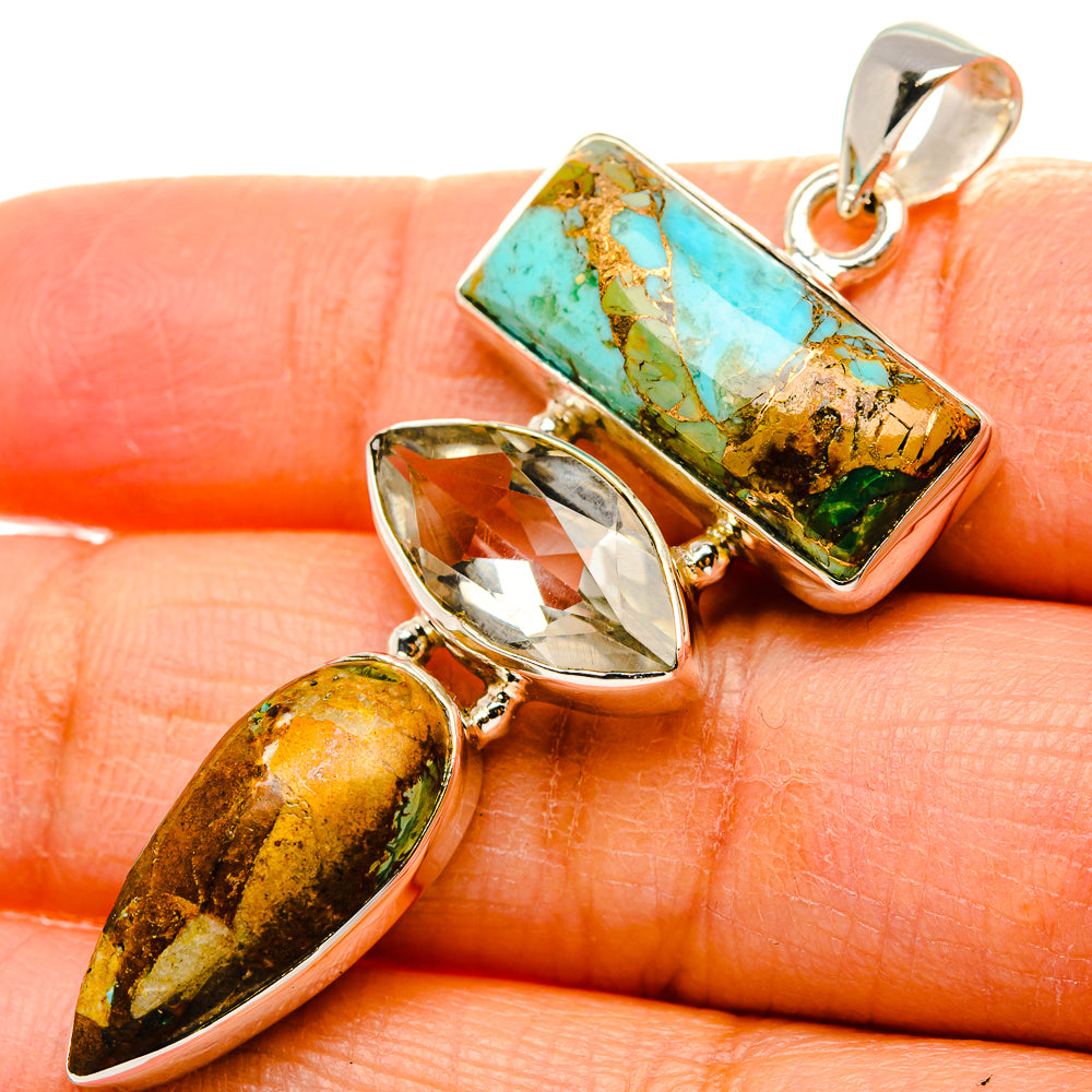 Kingman Mohave Turquoise, White Quartz Pendant 2"  (925 Sterling Silver) PD37236