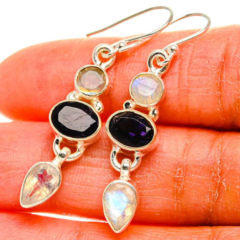 Tanzanite, Rainbow Moonstone Earrings 1 3/4"  (925 Sterling Silver) EARR431638