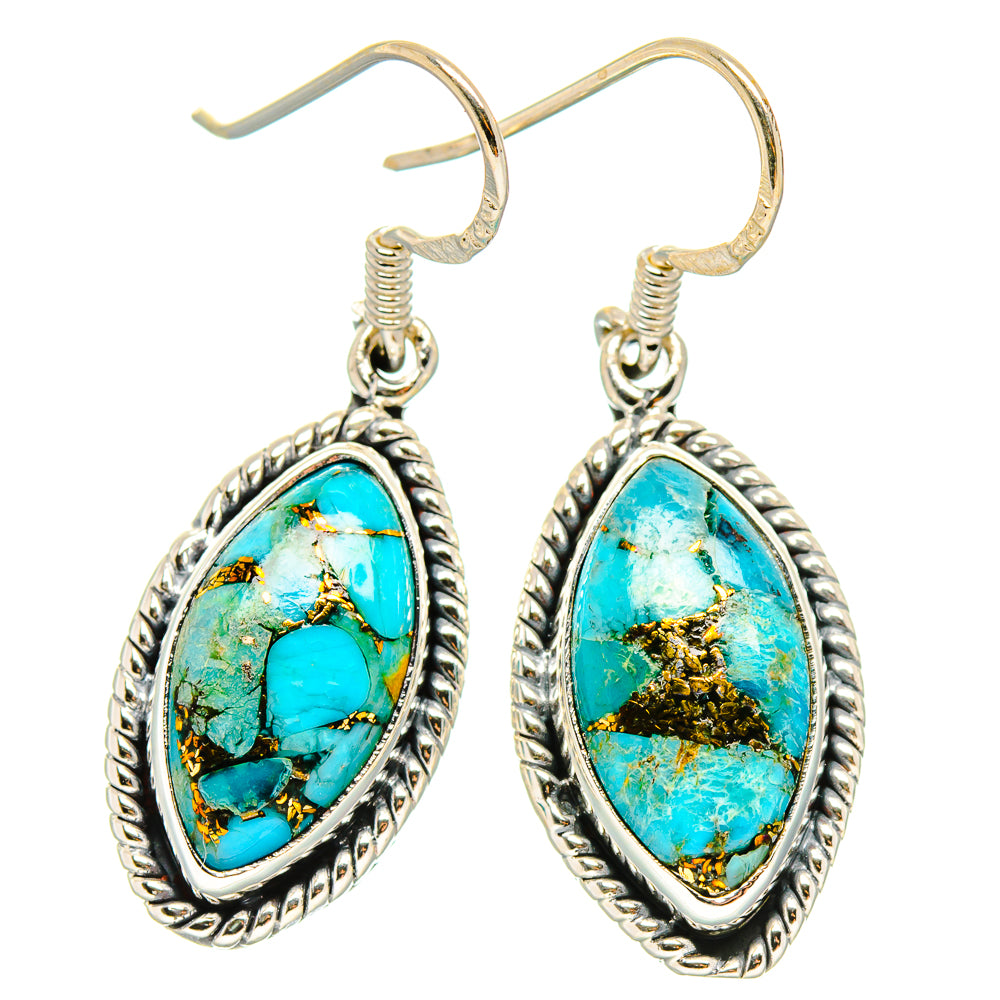 Blue Copper Composite Turquoise Earrings 1 1/2" (925 Sterling Silver) EARR431473