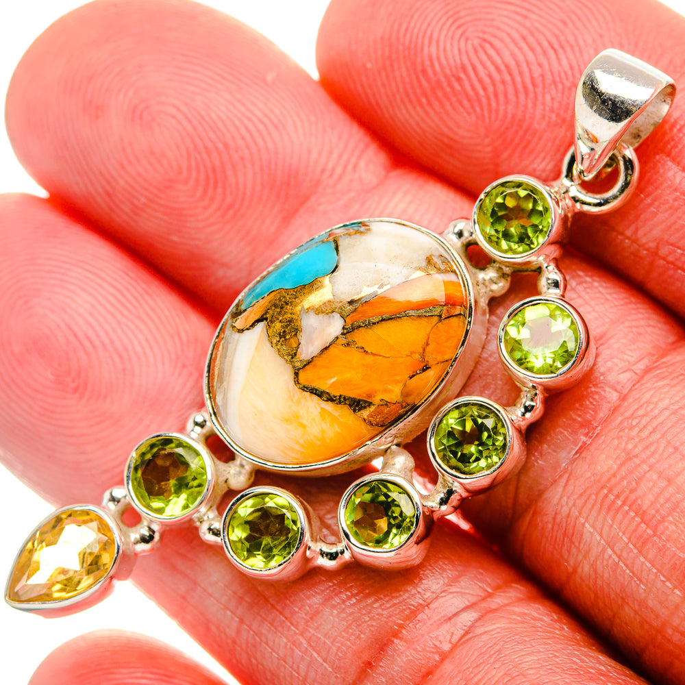 Spiny Oyster Turquoise, Peridot, Citrine 925 Sterling Silver Pendant 2 1/8" (925 Sterling Silver) PD37631
