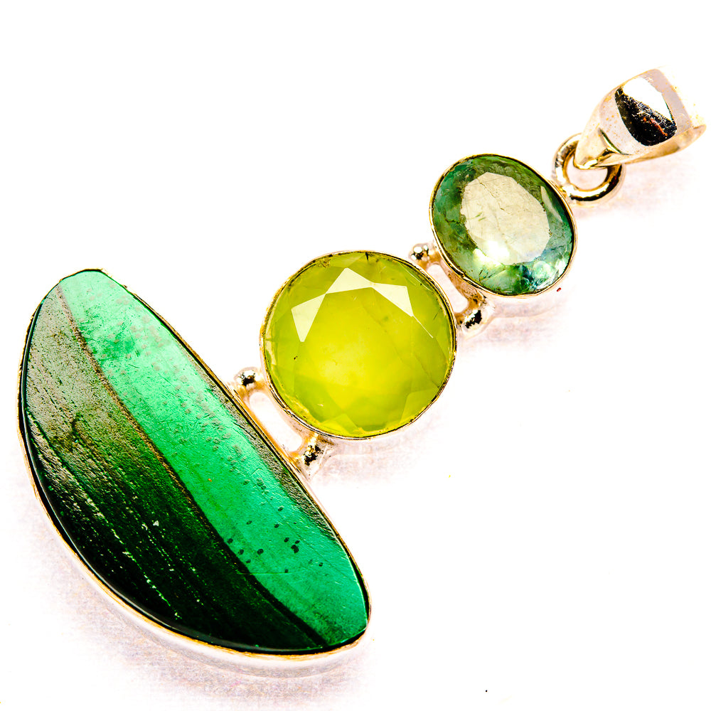 Malachite, Prehnite, Aquamarine 925 Sterling Silver Pendant 2 1/8" (925 Sterling Silver) PD37745