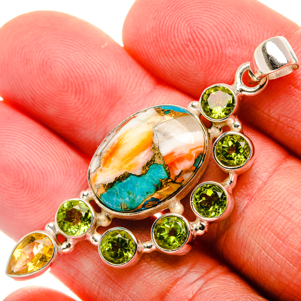 Spiny Oyster Turquoise, Peridot, Citrine 925 Sterling Silver Pendant 2 1/8" (925 Sterling Silver) PD37715