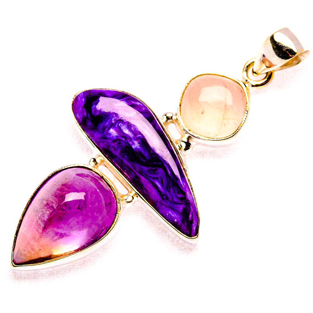 Charoite, Ametrine, Rose Quartz Pendant 2 1/8" (925 Sterling Silver) PD37589