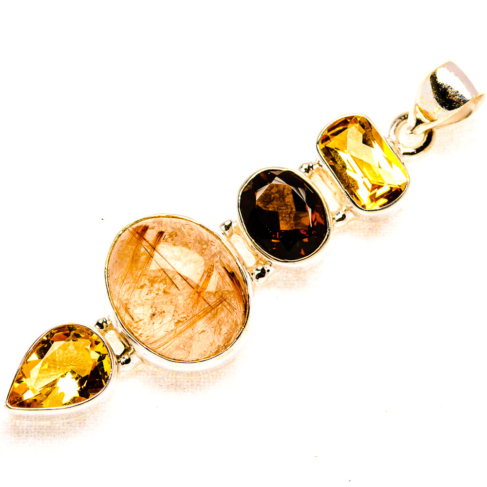 Rutilated Quartz, Smoky Quartz, Citrine Pendant 2 3/8" (925 Sterling Silver) PD37536