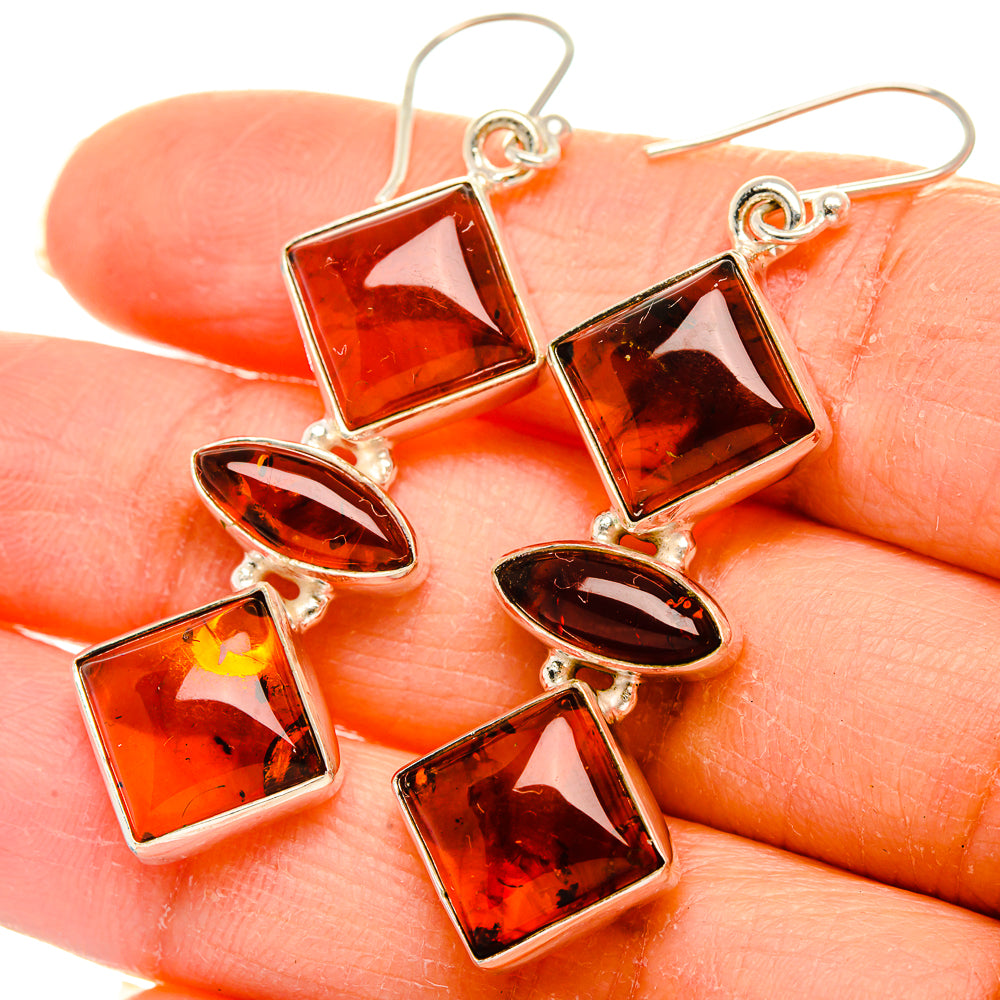 Anasilvercos Baltic Amber Earrings 2" (925 Sterling Silver)
