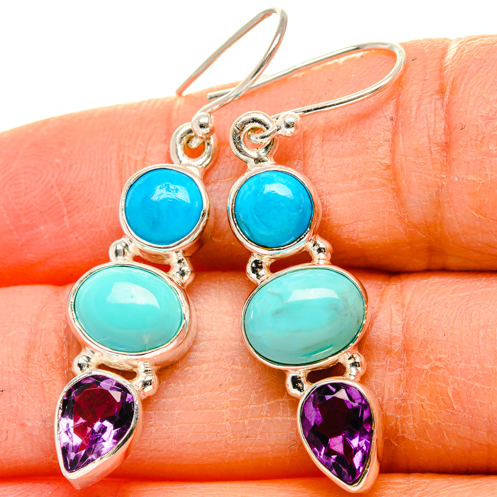 Sleeping Beauty Turquoise, Amethyst Earrings 1 3/4" (925 Sterling Silver) EARR431786