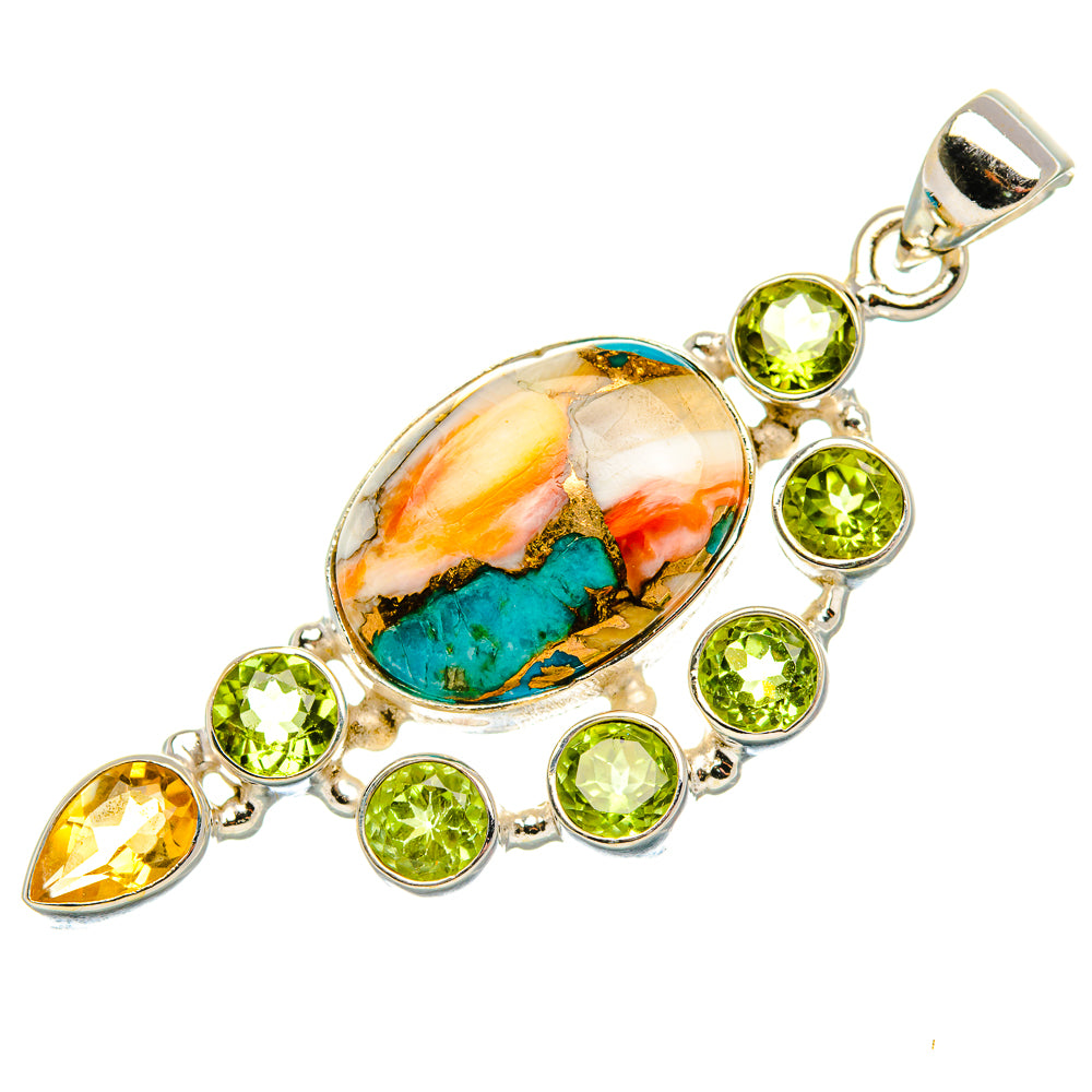 Spiny Oyster Turquoise, Peridot, Citrine 925 Sterling Silver Pendant 2 1/8" (925 Sterling Silver) PD37715