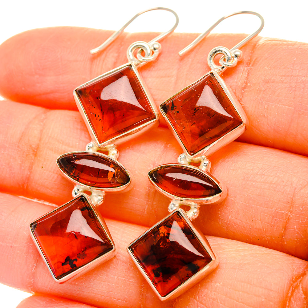 Anasilvercos Baltic Amber Earrings 2" (925 Sterling Silver)