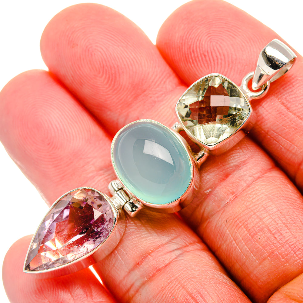 Faceted Ametrine, Aquamarine, Green Amethyst Pendant 2 3/8" (925 Sterling Silver) PD37588