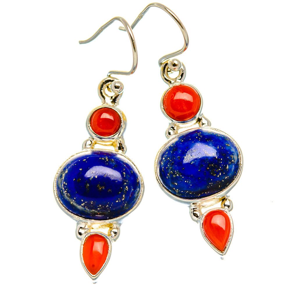 Lapis Lazuli, Red Coral Earrings 1 5/8" (925 Sterling Silver) EARR431902
