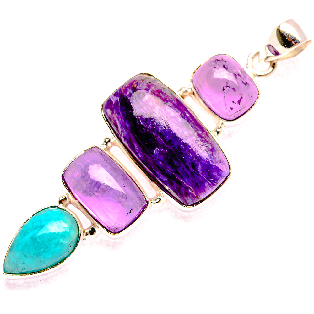 Charoite, Amethyst, Larimar Pendant 2 3/8" (925 Sterling Silver) PD37389
