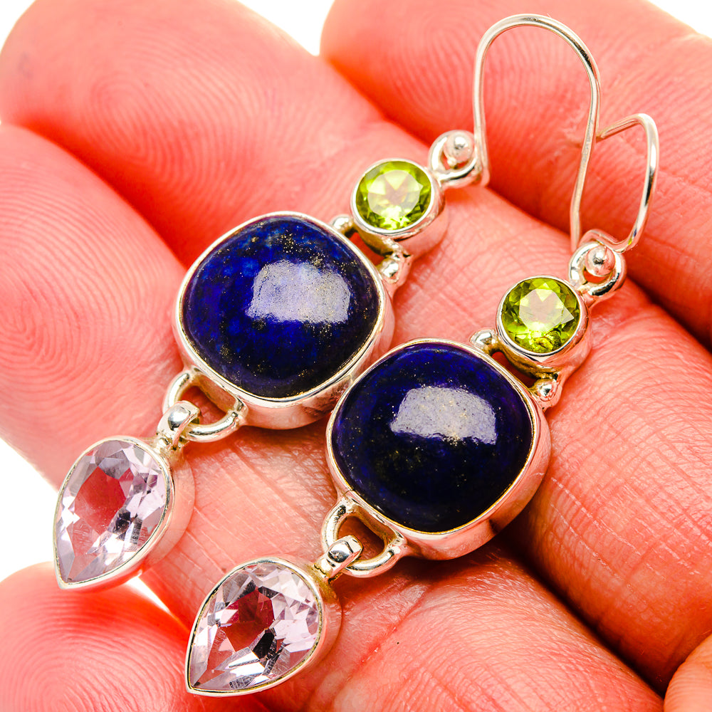 Lapis Lazuli, Kunzite, Peridot Earrings 2" (925 Sterling Silver) EARR431859