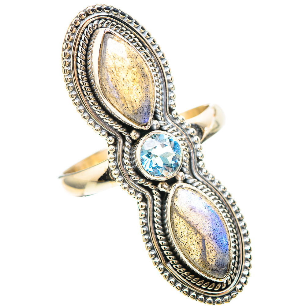 Large Labradorite, Blue Topaz 925 Sterling Silver Ring Size 9.75 (925 Sterling Silver) RING137334