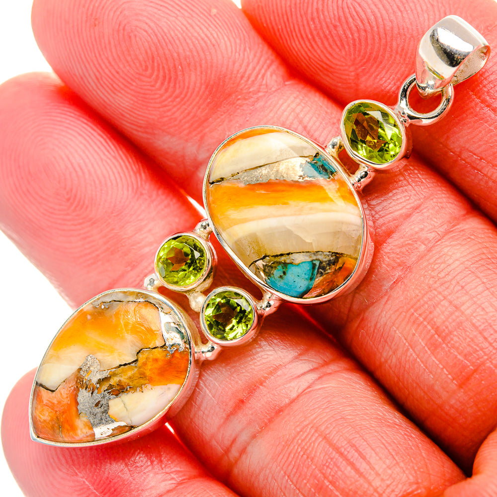 Spiny Oyster Turquoise, Peridot 925 Sterling Silver Pendant 2 1/4" (925 Sterling Silver) PD37686