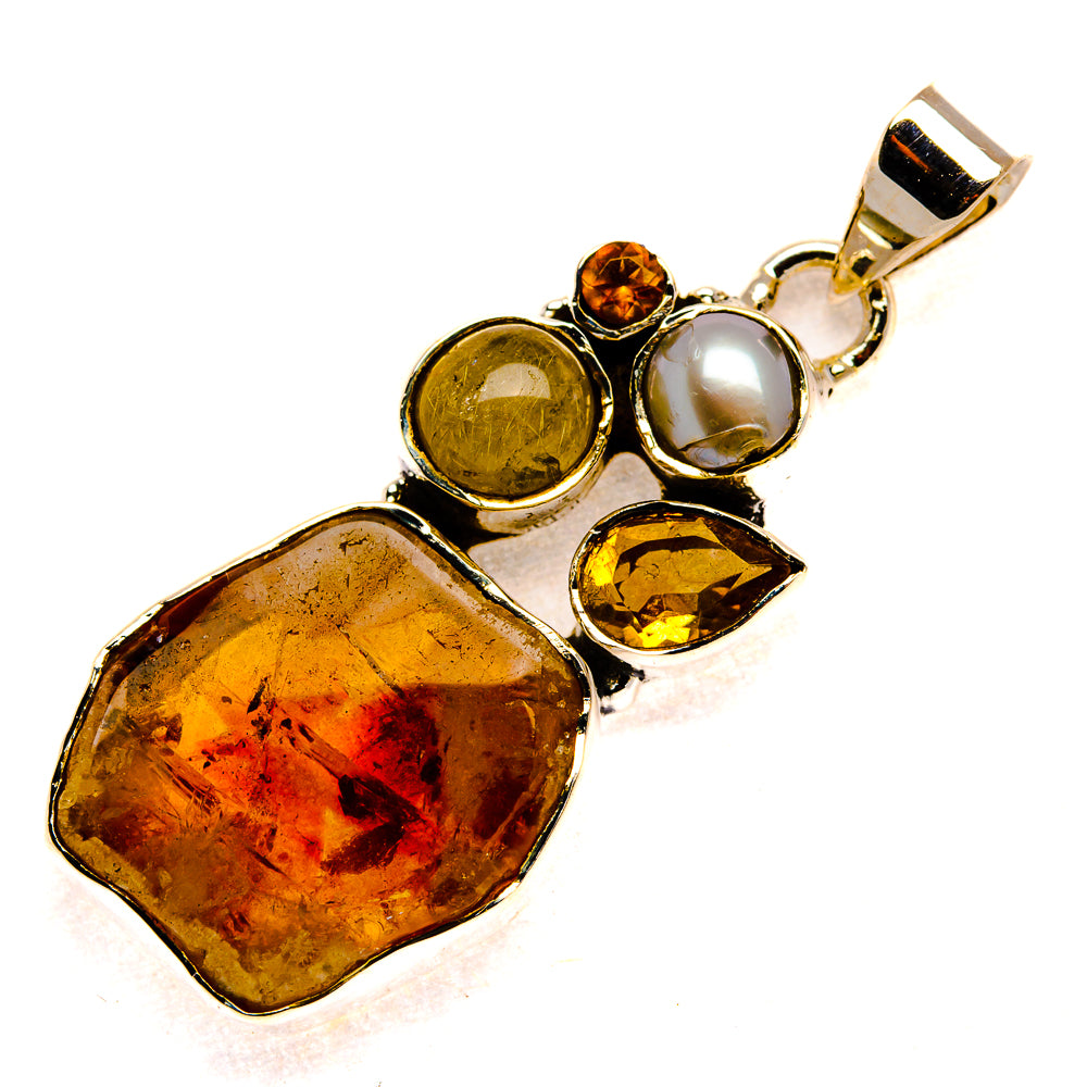 Rough Citrine, Garnet, Cultured Pearl Pendant 1 3/4" (925 Sterling Silver) PD37335