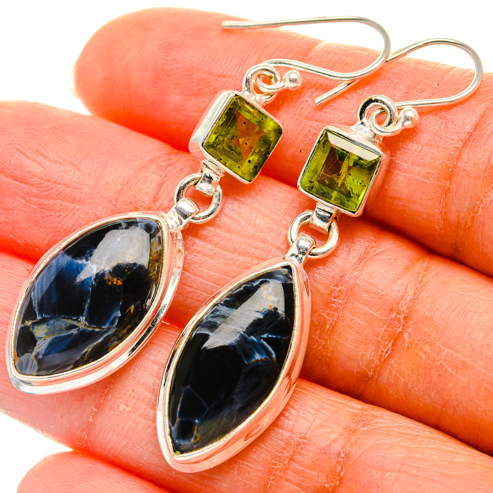 Pietersite, Peridot Earrings 2"  (925 Sterling Silver) EARR431671