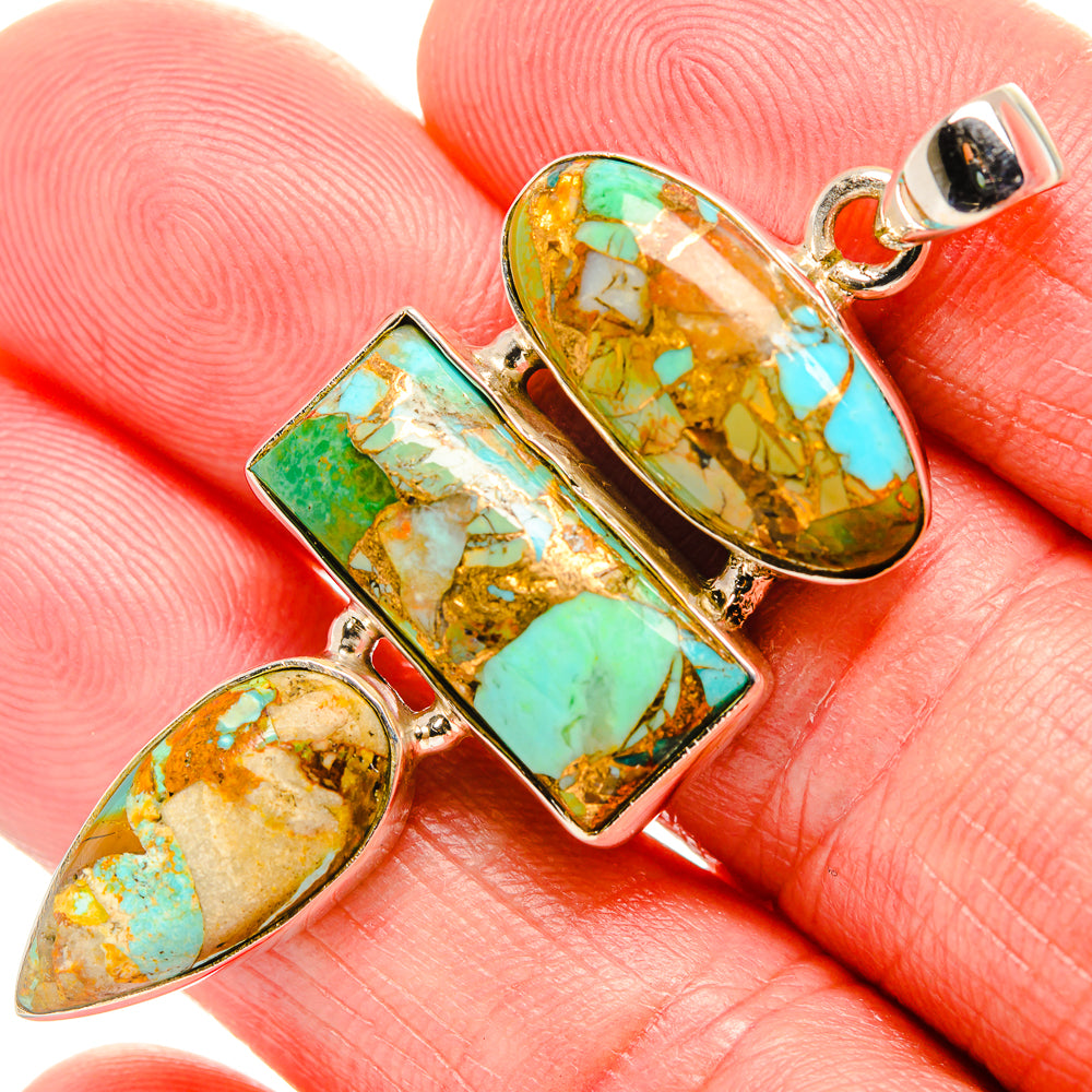 Blue Copper Composite Turquoise Pendant 2" (925 Sterling Silver) PD36850