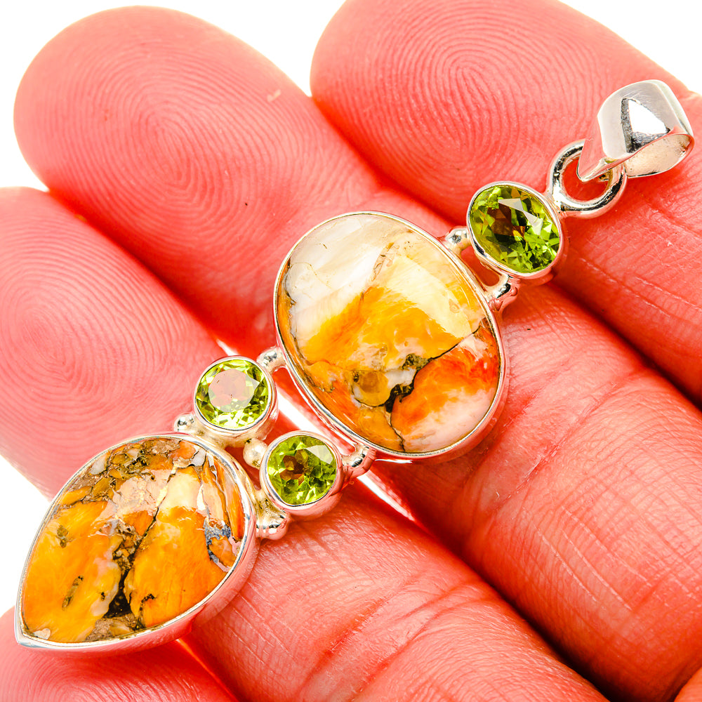 Spiny Oyster Turquoise, Peridot 925 Sterling Silver Pendant 2 1/4" (925 Sterling Silver) PD37722