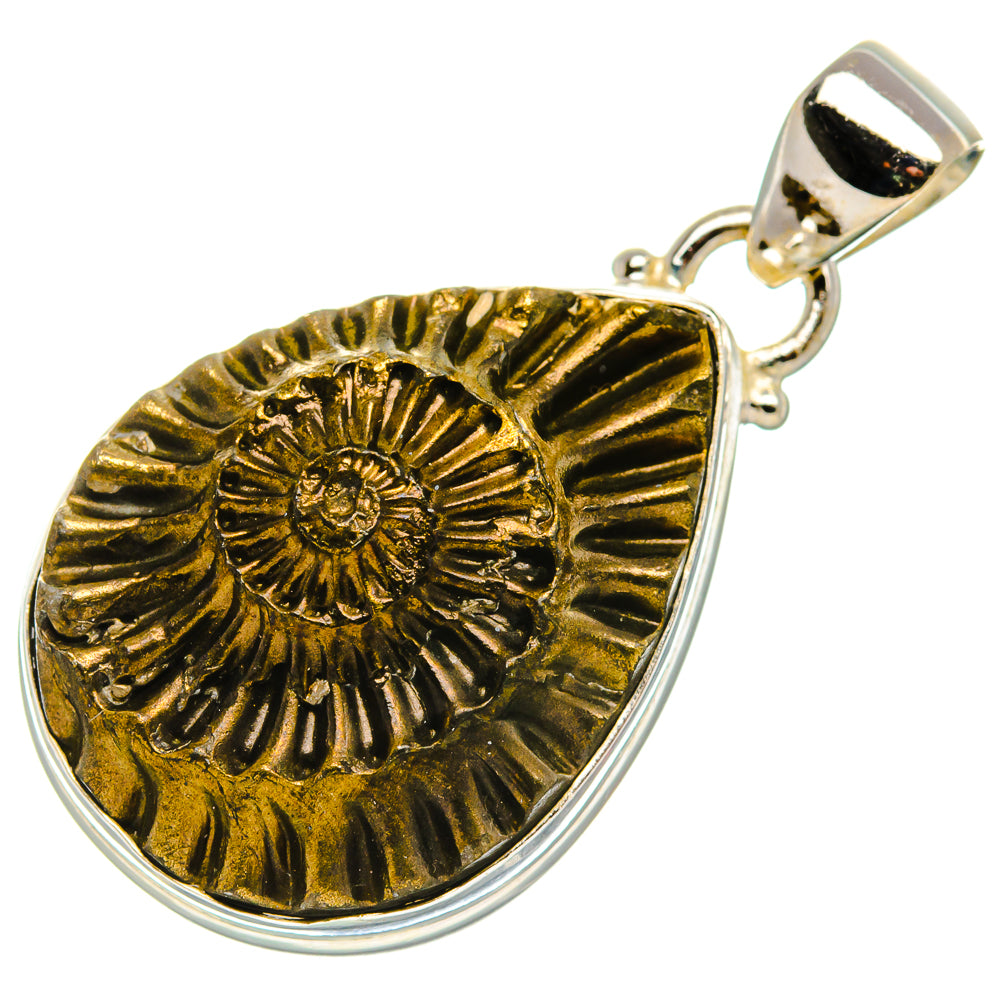 Pyrite Fossil 925 Sterling Silver Pendant 1 3/8" (925 Sterling Silver) PD37613