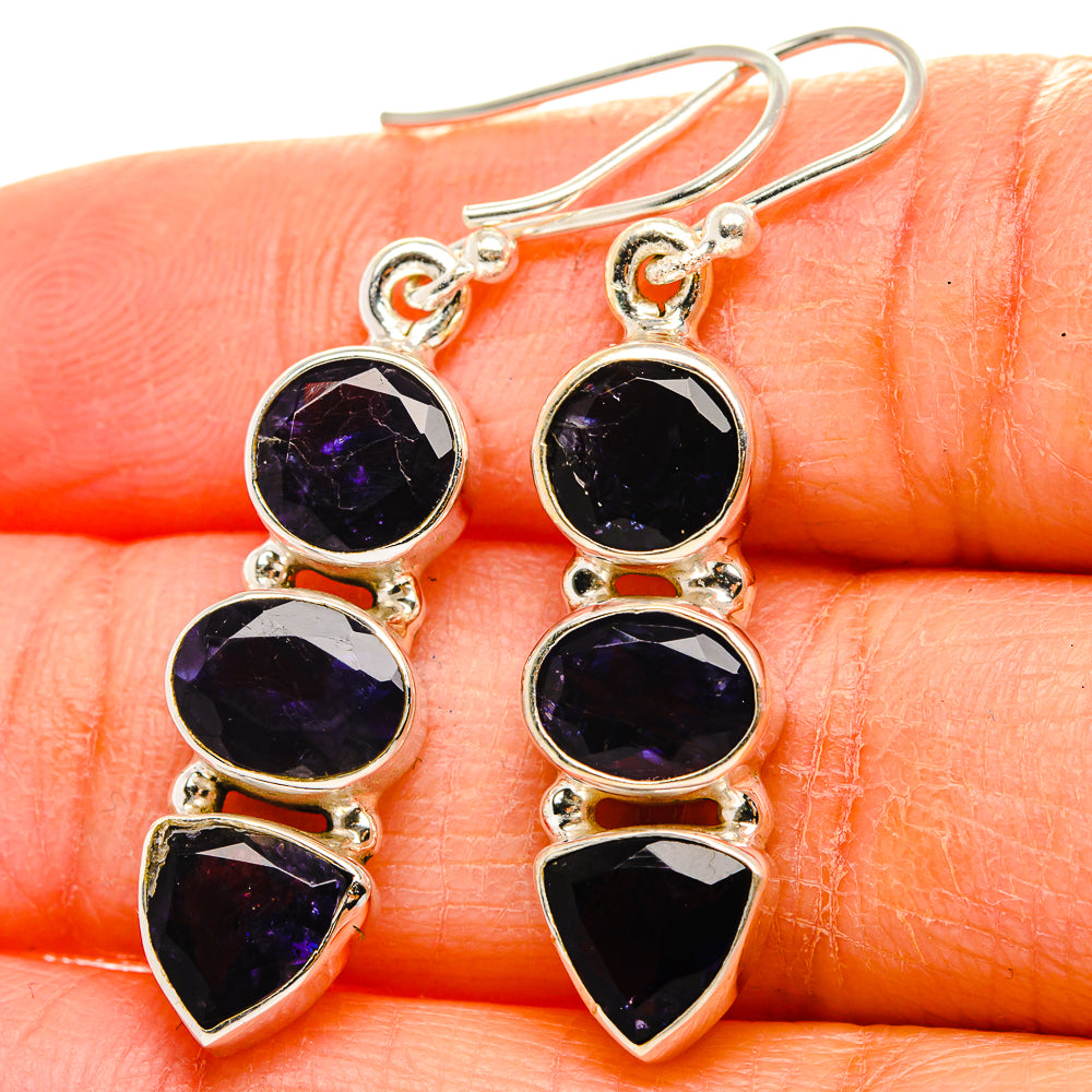 Faceted Tanzanite, Rainbow Moonstone Earrings 1 5/8" (925 Sterling Silver) EARR431727