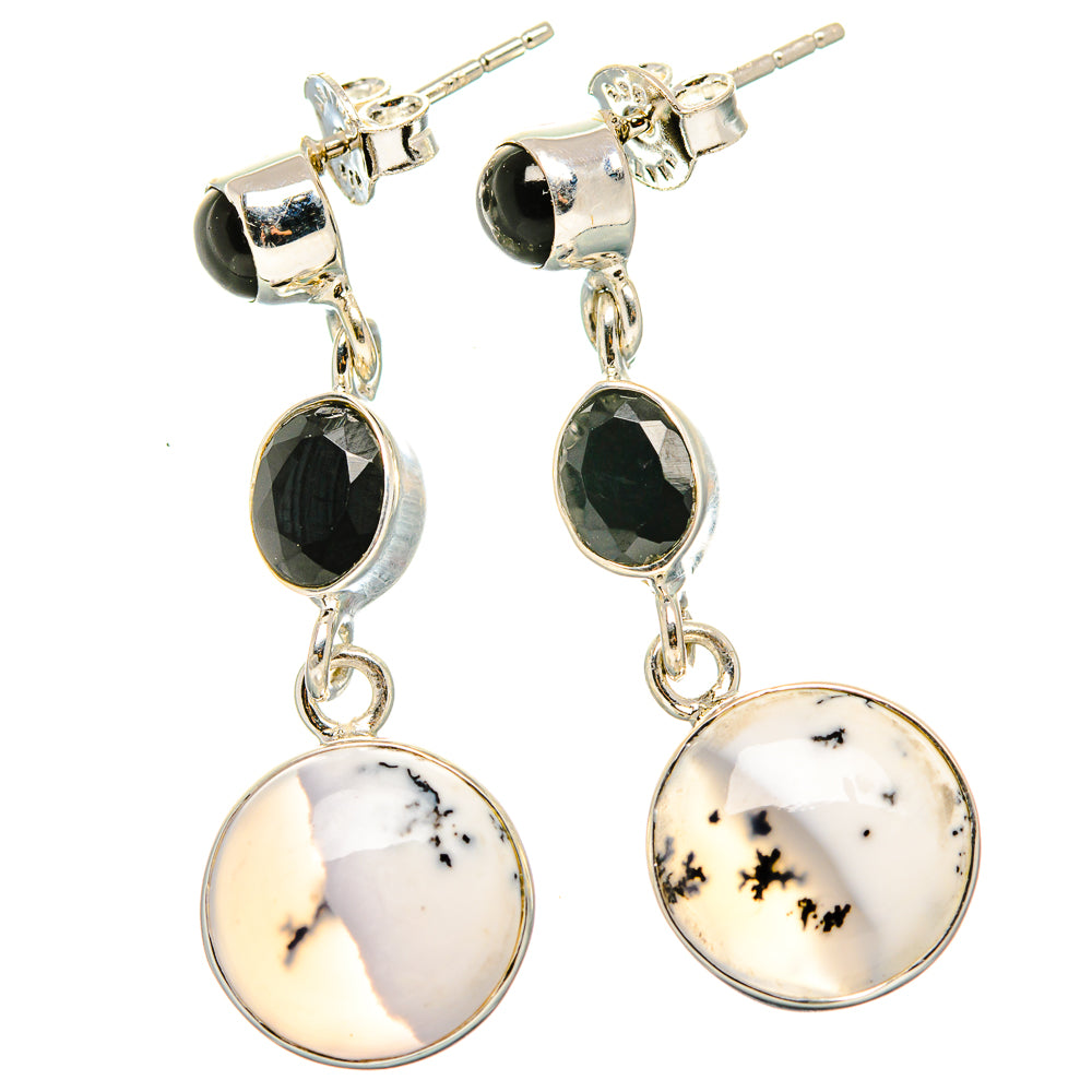 Dendritic Opal, Black Onyx Earrings 1 1/2" (925 Sterling Silver) EARR431503