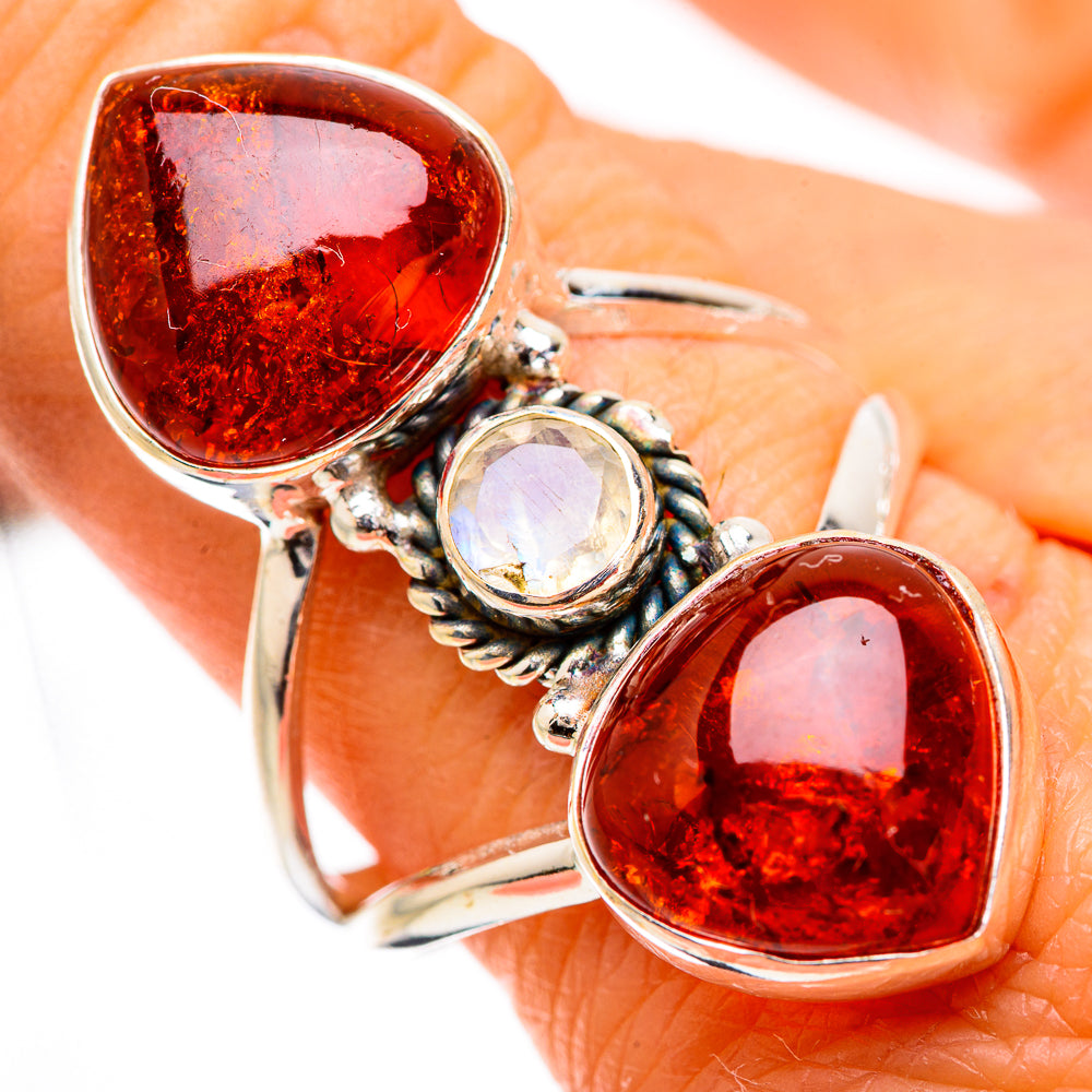 Large Baltic Amber, Moonstone 925 Sterling Silver Ring Size 9.75 R135359