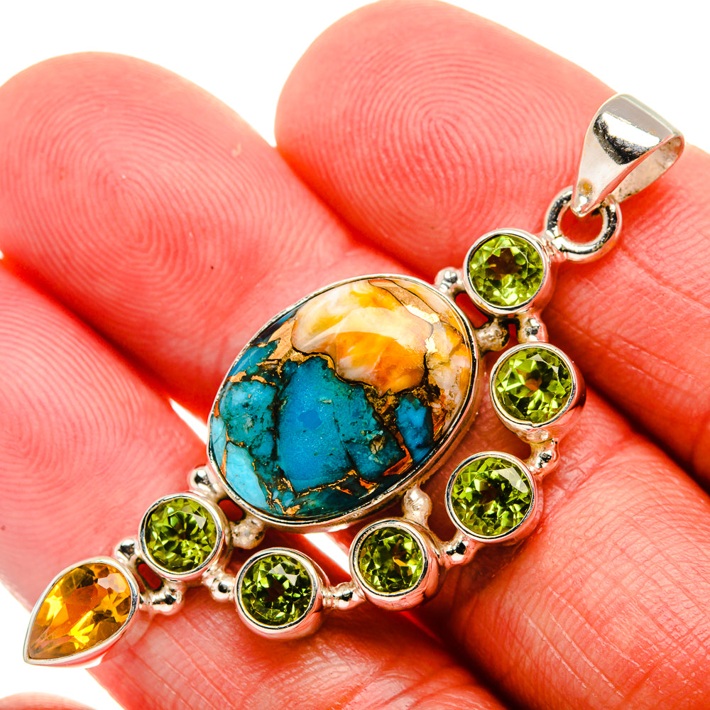 Spiny Oyster Turquoise, Peridot, Citrine 925 Sterling Silver Pendant 2 1/8" (925 Sterling Silver) PD37721
