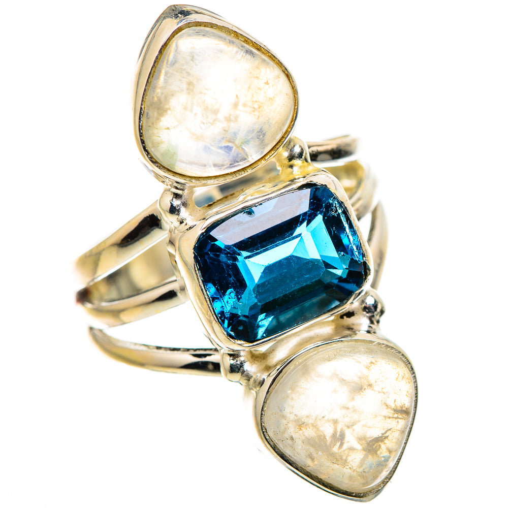 Swiss Blue Topaz, Rainbow Moonstone Ring Size 6.25 (925 Sterling Silver) RING134658