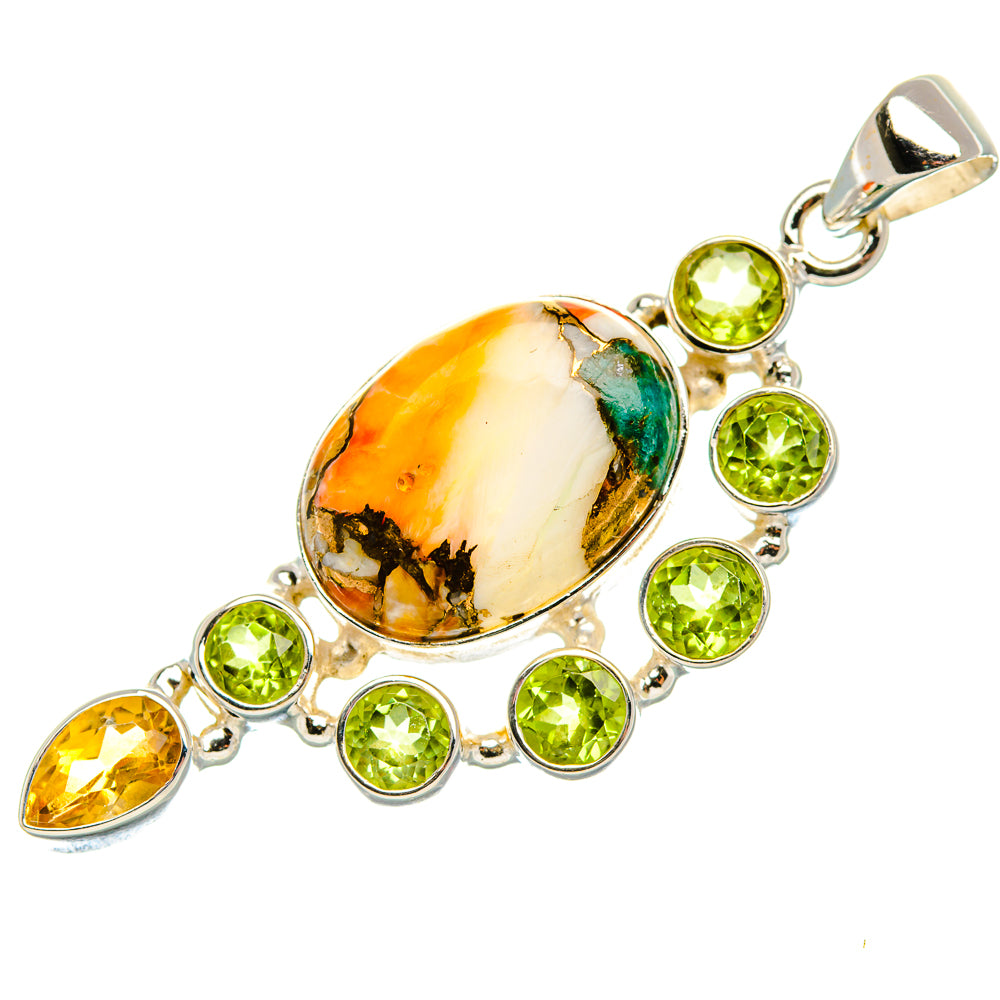 Spiny Oyster Turquoise, Peridot, Citrine 925 Sterling Silver Pendant 2 1/8" (925 Sterling Silver) PD37719