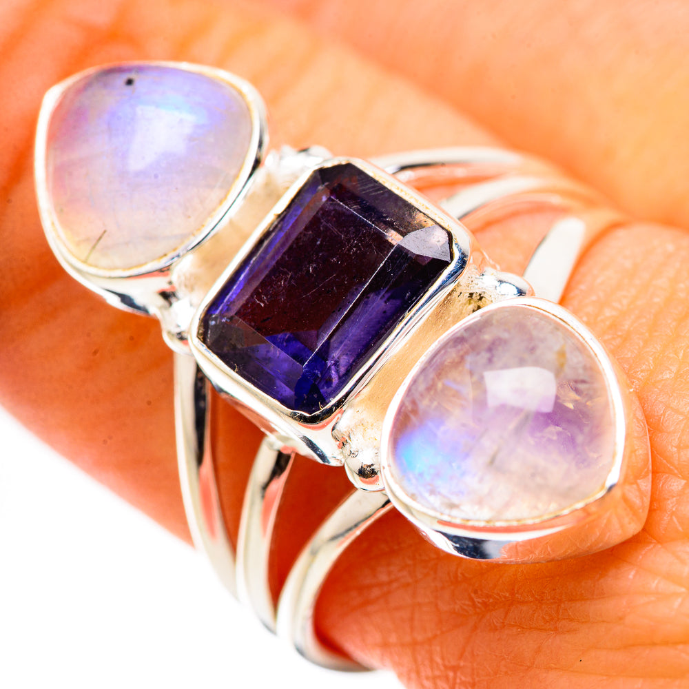Faceted Tanzanite, Rainbow Moonstone Ring Size 9 (925 Sterling Silver) RING134686