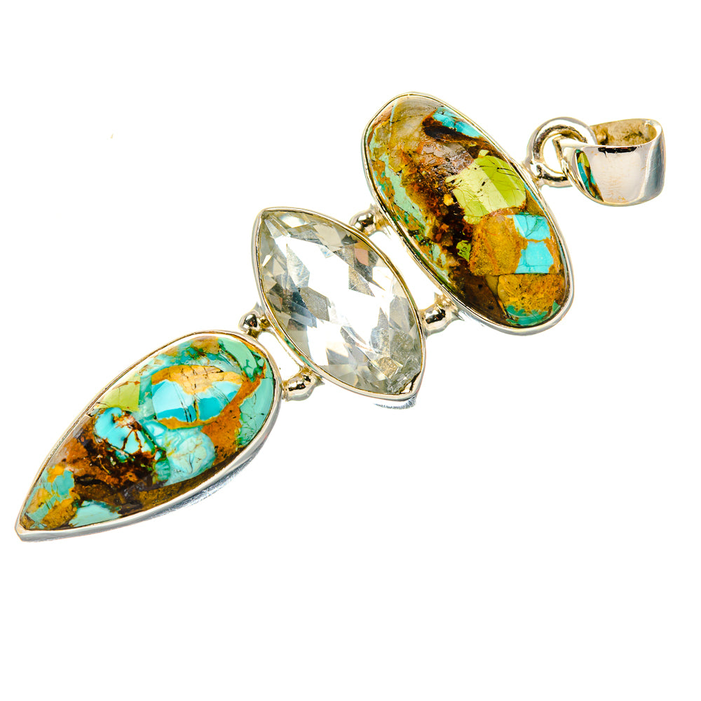 Blue Copper Composite Turquoise, White Quartz Pendant 2" (925 Sterling Silver) PD37291