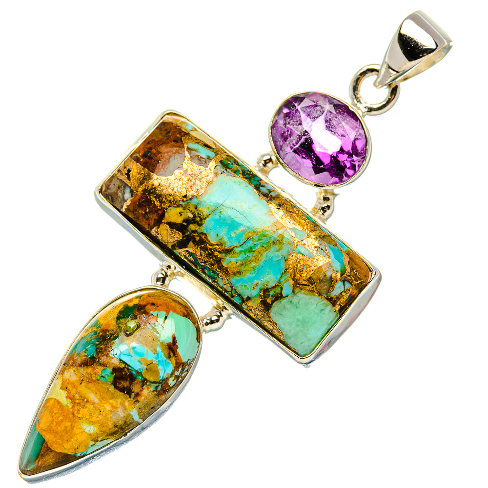 Kingman Mohave Turquoise, Amethyst Pendant 2 1/4"  (925 Sterling Silver) PD37271