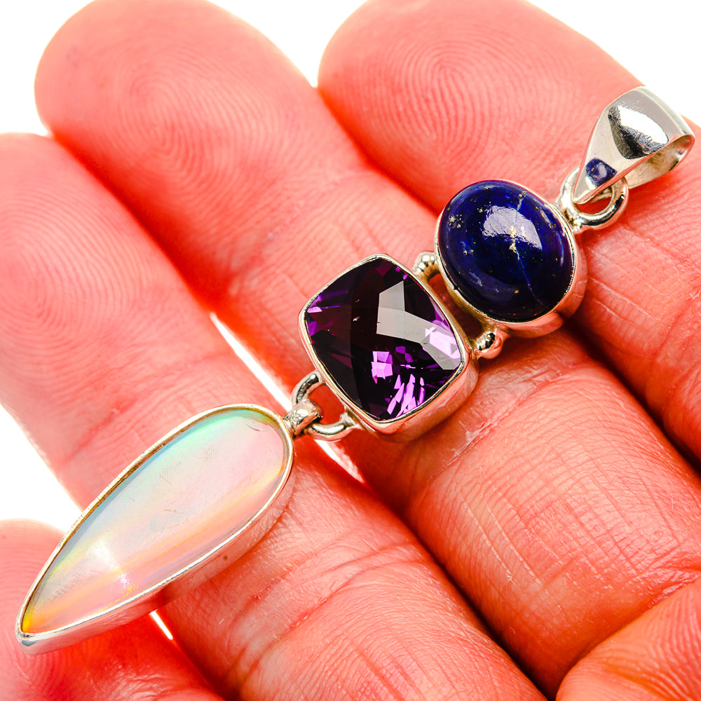 Aura Opal, Amethyst, Lapis Lazuli Pendant 2 3/8" (925 Sterling Silver) PD37484