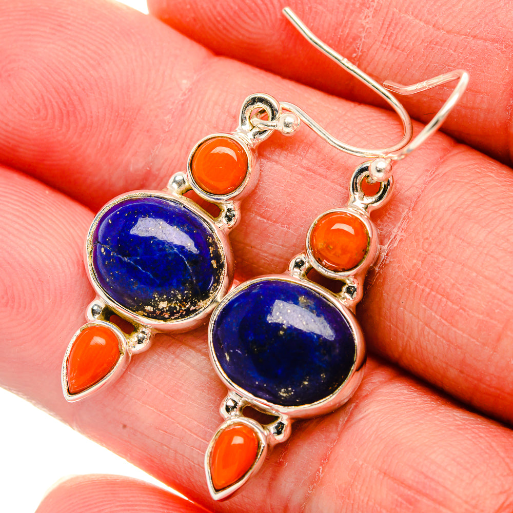 Lapis Lazuli, Carnelian 925 Sterling Silver Earrings 1 5/8" Ana Co E431832
