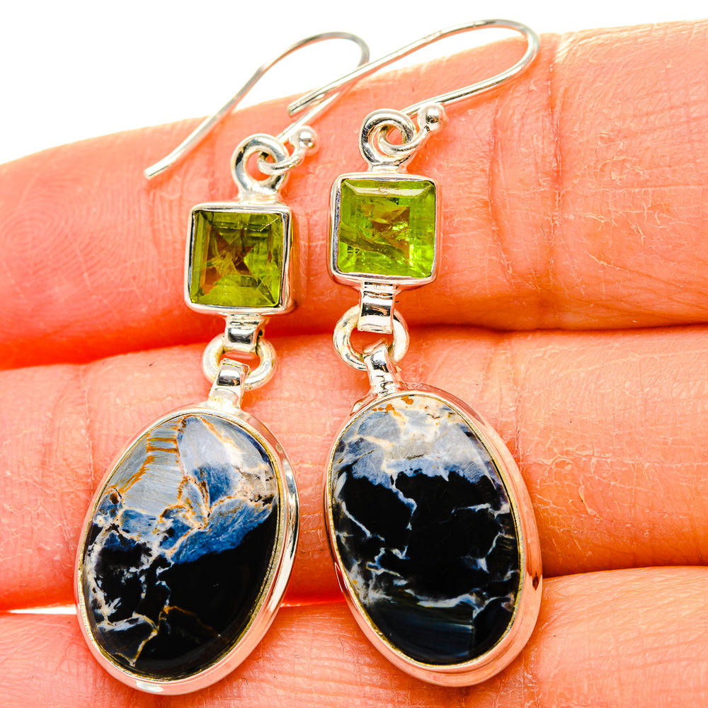 Pietersite, Peridot Earrings 1 3/4" (925 Sterling Silver) EARR431802