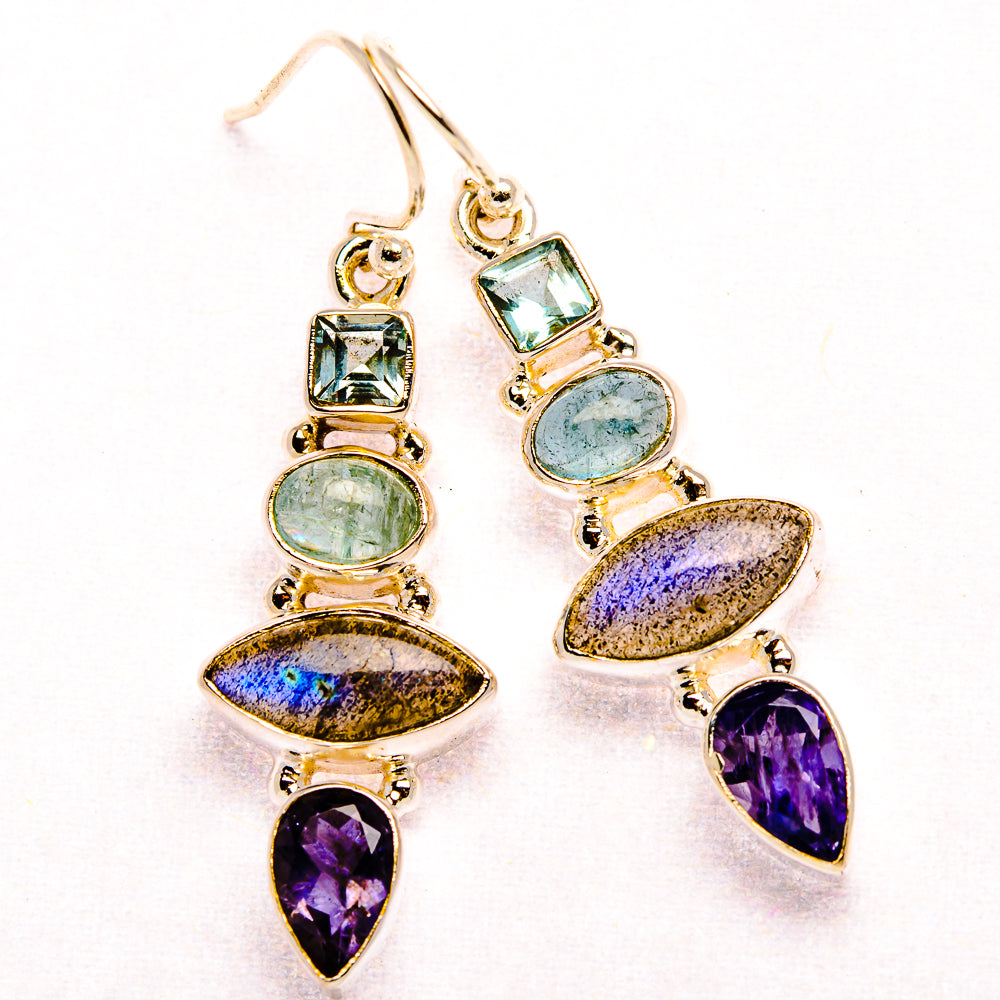Labradorite, Tanzanite, Aquamarine, Blue Topaz Earrings 1 3/4" (925 Sterling Silver) EARR431908