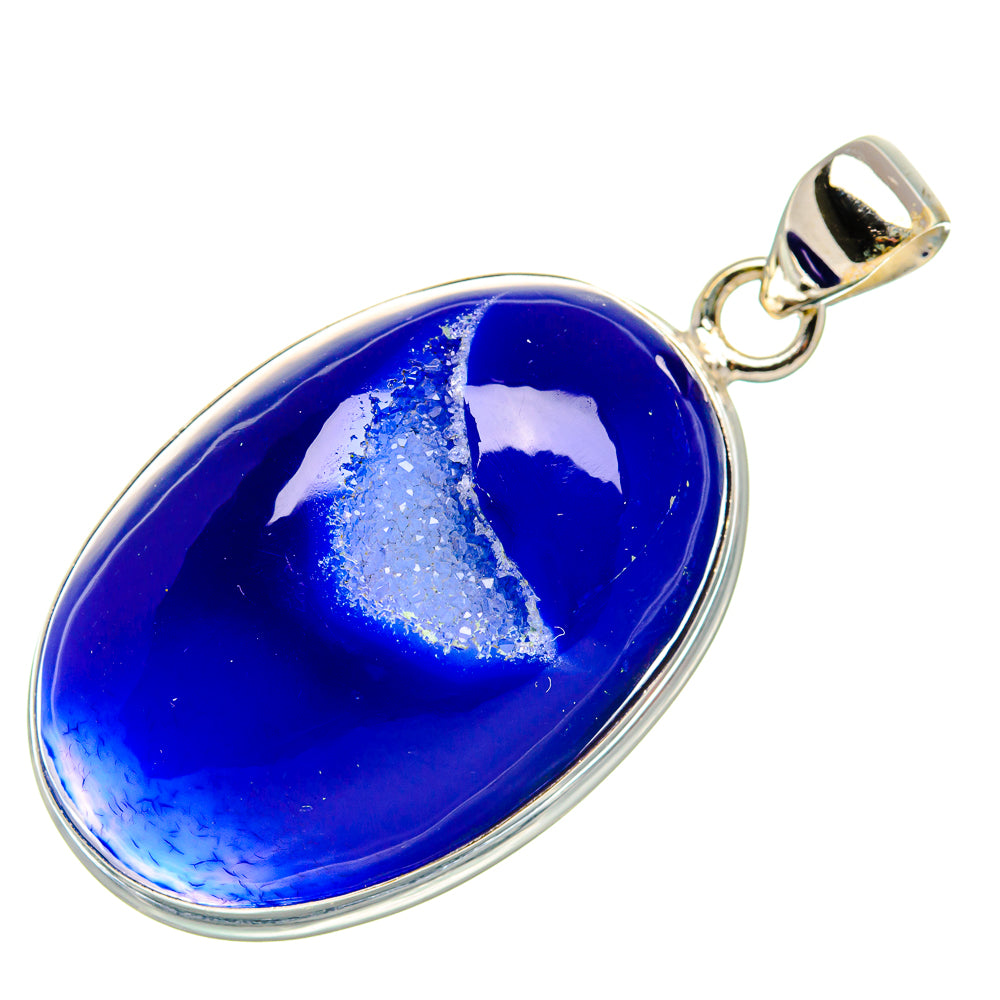 Blue Window Druzy Pendant 1 3/4"  (925 Sterling Silver) PD37174
