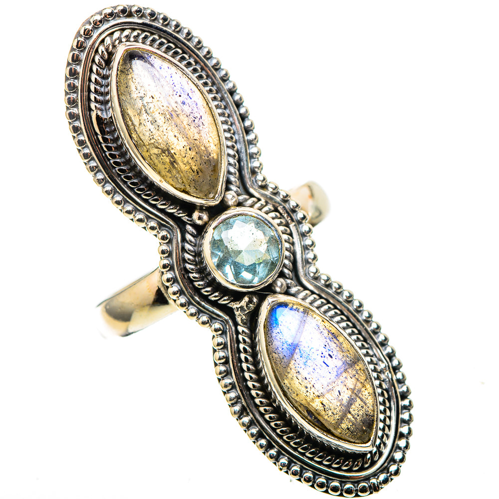 Large Labradorite, Blue Topaz 925 Sterling Silver Ring Size 6.25 (925 Sterling Silver) RING137772