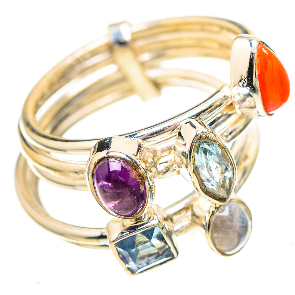 Amethyst, Tanzanite, Red Coral, Rainbow Moonstone 925 Sterling Silver Ring Size 6.25 (925 Sterling Silver) RING137224