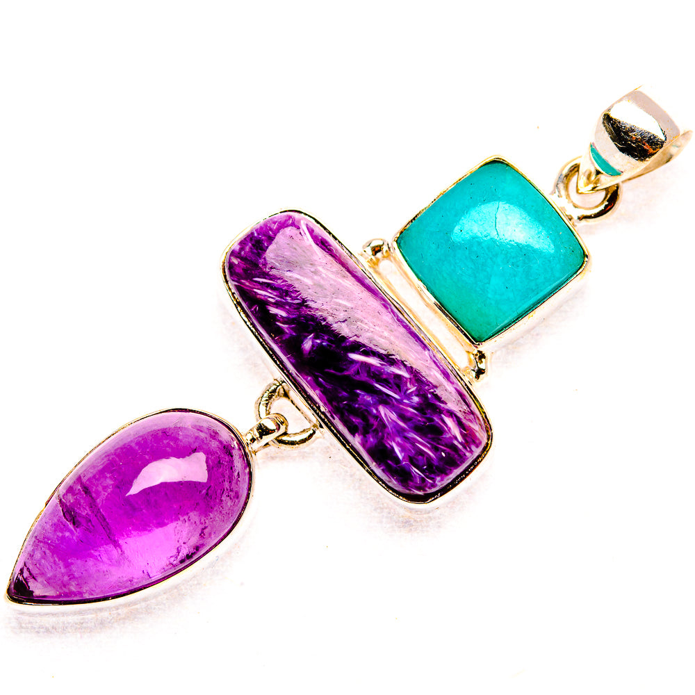 Charoite, Amethyst, Amazonite 925 Sterling Silver Pendant 2 3/8" (925 Sterling Silver) PD37743
