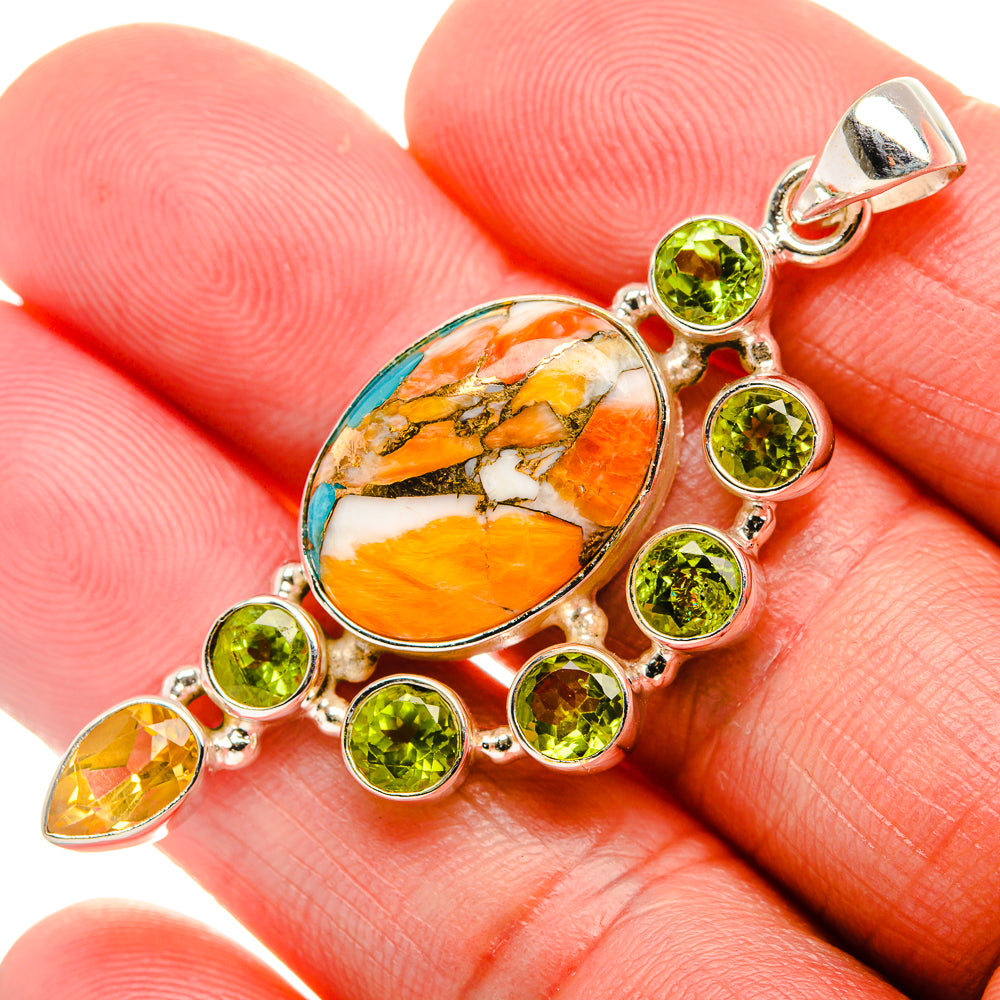 Spiny Oyster Turquoise, Peridot, Citrine 925 Sterling Silver Pendant 2 1/8" (925 Sterling Silver) PD37697