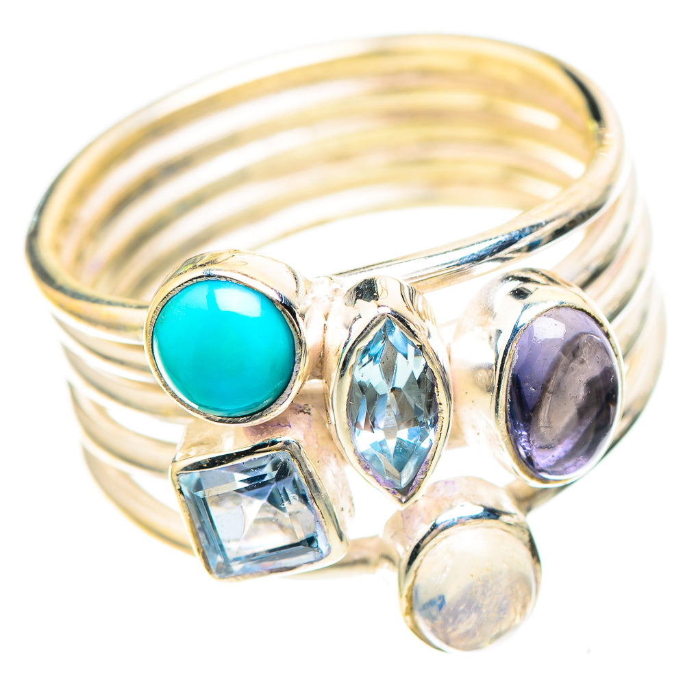 Larimar, Tanzanite, Blue Topaz, Rainbow Moonstone Ring Size 6.75 (925 Sterling Silver) RING137049