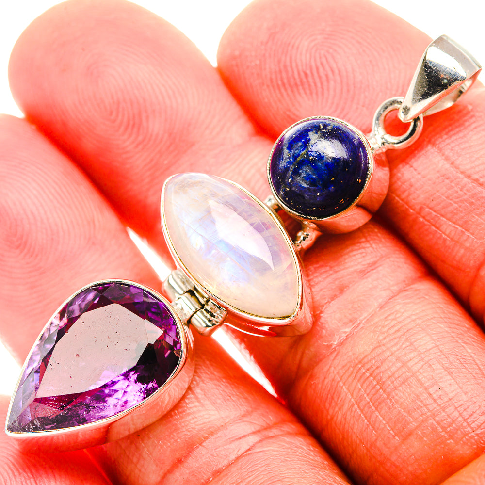 Faceted Amethyst, Rainbow Moonstone, Lapis Lazuli Pendant 2 1/4" (925 Sterling Silver) PD37391