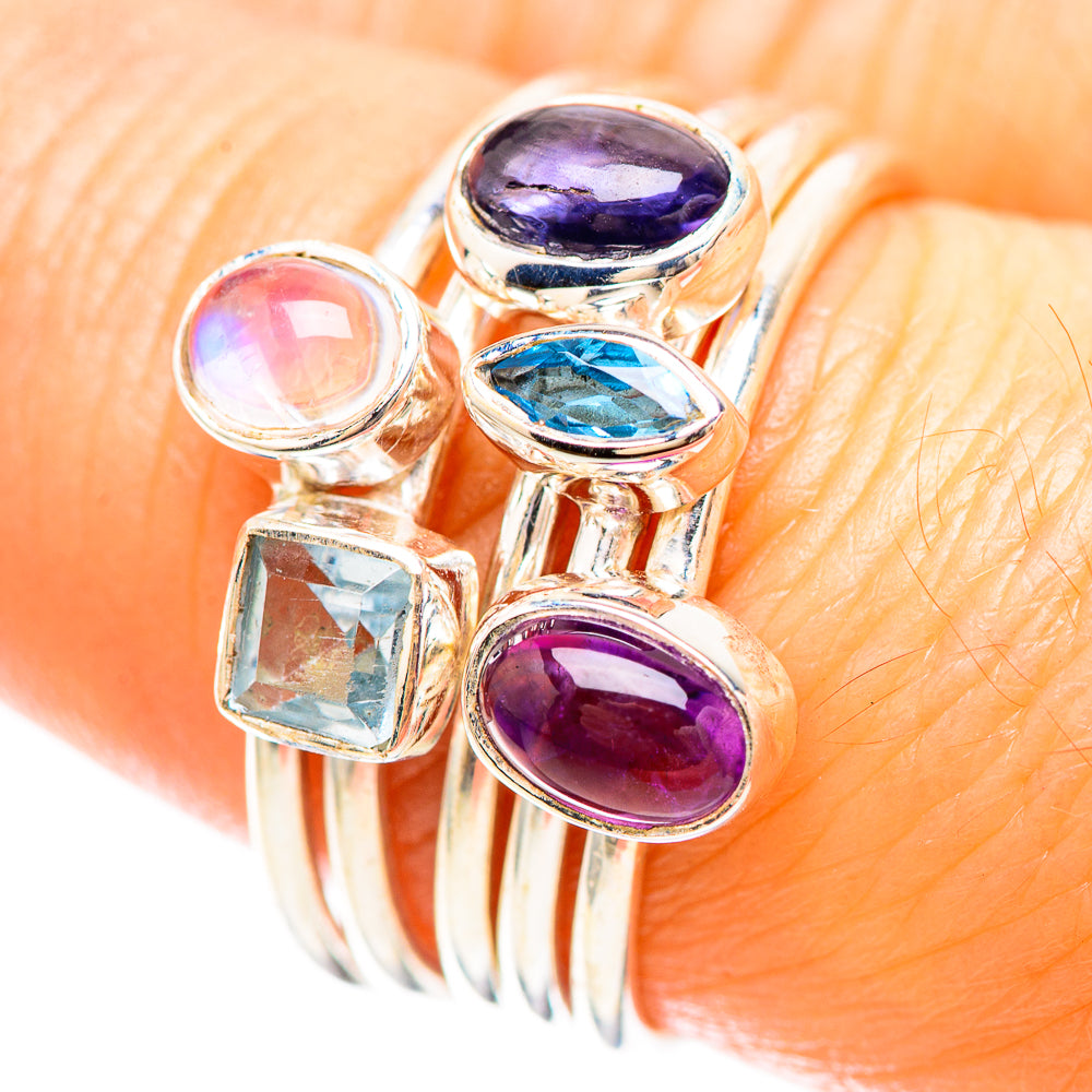 Tanzanite, Amethyst, Blue Topaz, Rainbow Moonstone Ring Size 7 (925 Sterling Silver) RING136502