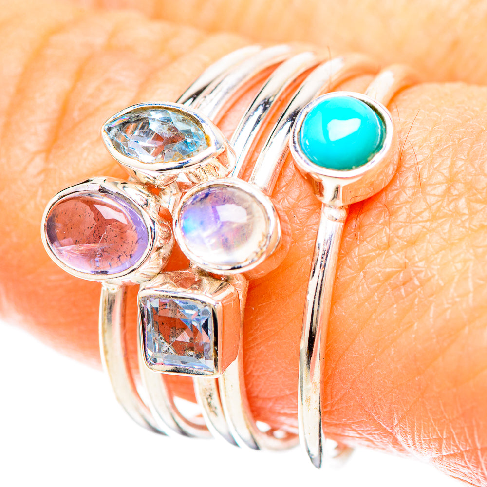 Tanzanite, Larimar, Blue Topaz, Rainbow Moonstone Ring Size 8.5 (925 Sterling Silver) RING137022