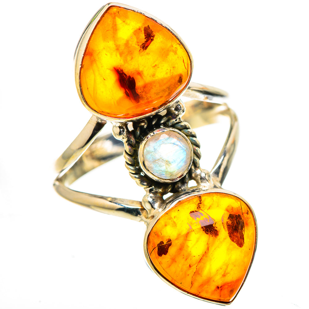 Baltic Amber, Rainbow Moonstone Ring Size 0 (925 Sterling Silver) RING134964